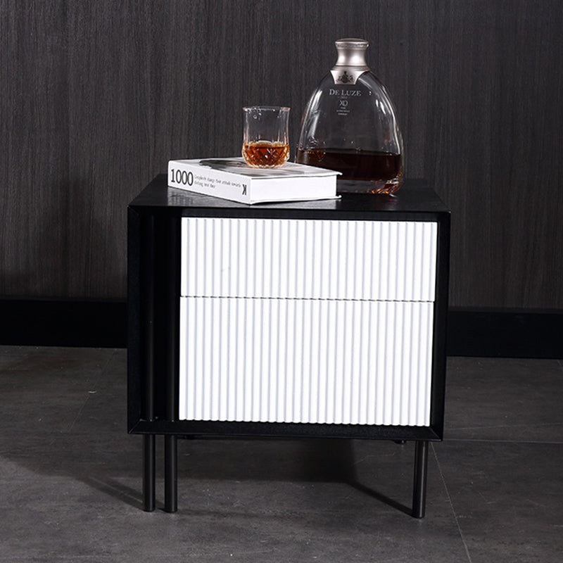 Artistic Modern Minimalist Nightstand - Wave-Patterned Baking Paint & Eye-Catching Color Block Bedside Table 2-Drawer For Bedroom