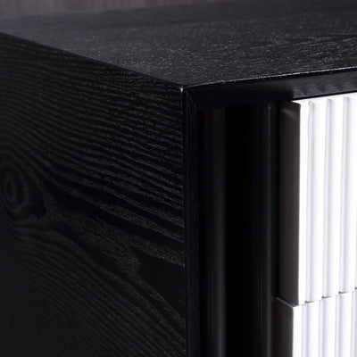 Artistic Modern Minimalist Nightstand - Wave-Patterned Baking Paint & Eye-Catching Color Block Bedside Table 2-Drawer For Bedroom