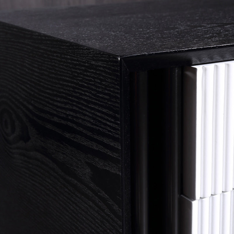 Artistic Modern Minimalist Nightstand - Wave-Patterned Baking Paint & Eye-Catching Color Block Bedside Table 2-Drawer For Bedroom