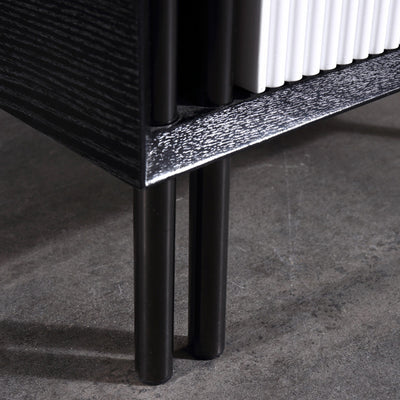 Artistic Modern Minimalist Nightstand - Wave-Patterned Baking Paint & Eye-Catching Color Block Bedside Table 2-Drawer For Bedroom