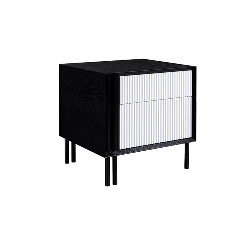 Artistic Modern Minimalist Nightstand - Wave-Patterned Baking Paint & Eye-Catching Color Block Bedside Table 2-Drawer For Bedroom