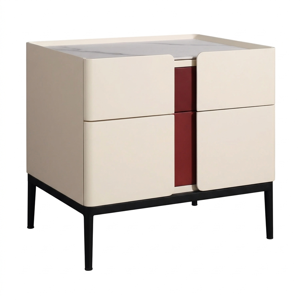 Table de chevet en combinaison de matériaux premium - Table de nuit astucieuse à double tiroir, rangement élégant à 2 tiroirs pour chambre élégante 