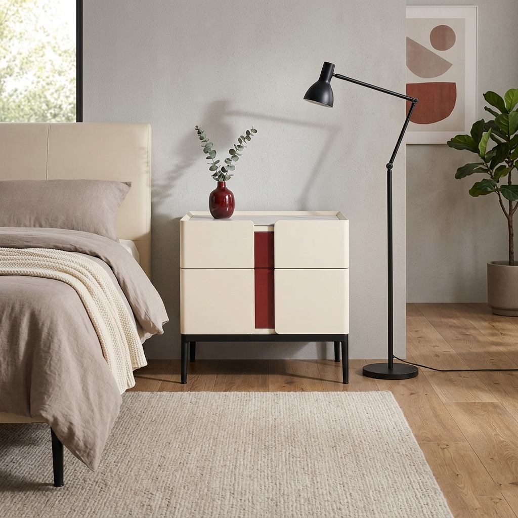 Table de chevet en combinaison de matériaux premium - Table de nuit astucieuse à double tiroir, rangement élégant à 2 tiroirs pour chambre élégante 