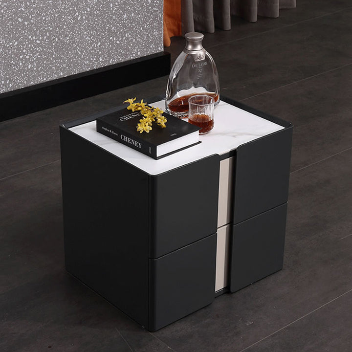 Personalisierter & Flexibler Luxus-Nachttisch - Abnehmbare Beine & Symmetrisches Blockdesign Nachttisch mit 2 Schubladen für Schlafzimmer 