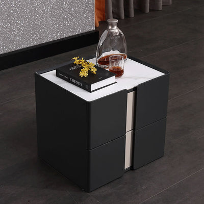 Personalized & Flexible Luxury Bedside Table - Detachable Legs & Symmetrical Block Design Nightstand 2-Drawer For Bedroom