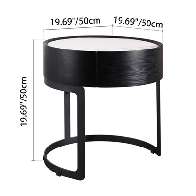 Round Industrial Nightstand - High-Recognition Shape & Unique Material-Mix Bedside Table 1-Drawer For Bedroom & Living Room