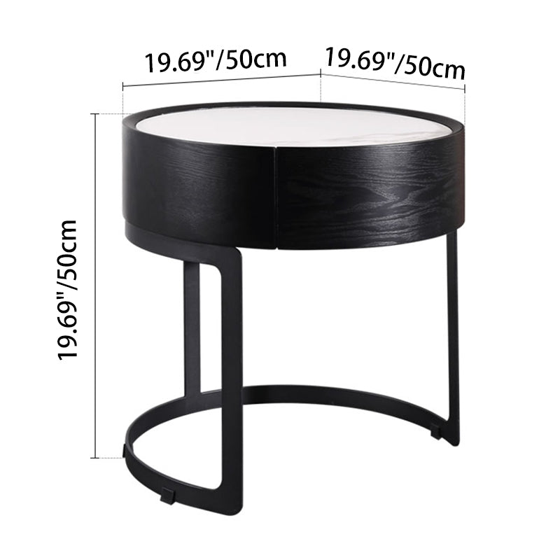 Round Industrial Nightstand - High-Recognition Shape & Unique Material-Mix Bedside Table 1-Drawer For Bedroom & Living Room
