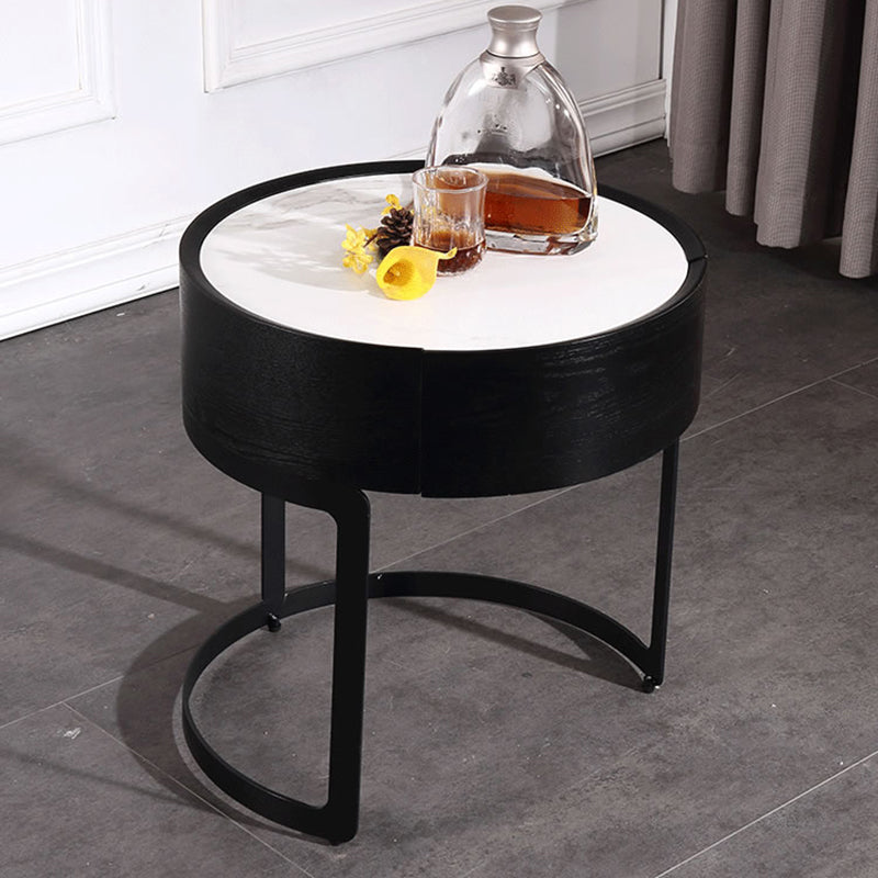 Round Industrial Nightstand - High-Recognition Shape & Unique Material-Mix Bedside Table 1-Drawer For Bedroom & Living Room