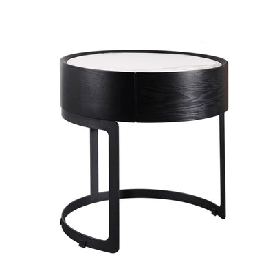 Round Industrial Nightstand - High-Recognition Shape & Unique Material-Mix Bedside Table 1-Drawer For Bedroom & Living Room