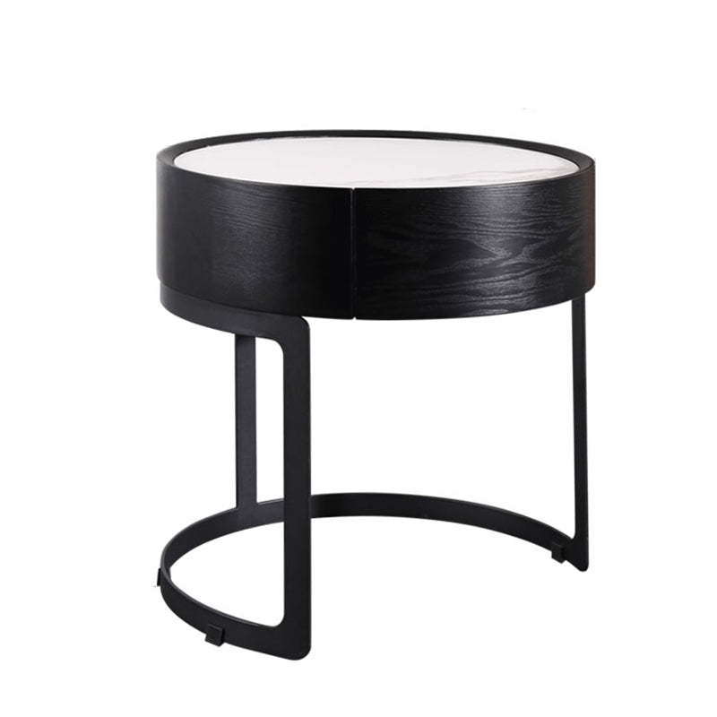Round Industrial Nightstand - High-Recognition Shape & Unique Material-Mix Bedside Table 1-Drawer For Bedroom & Living Room