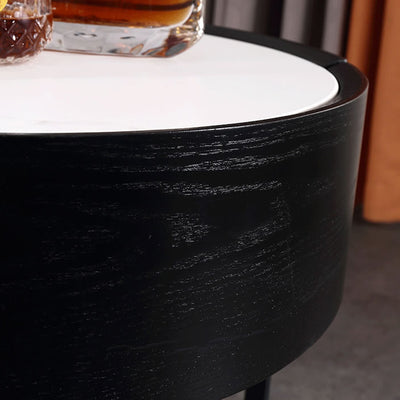 Round Industrial Nightstand - High-Recognition Shape & Unique Material-Mix Bedside Table 1-Drawer For Bedroom & Living Room