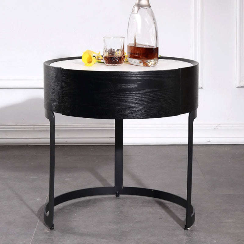 Round Industrial Nightstand - High-Recognition Shape & Unique Material-Mix Bedside Table 1-Drawer For Bedroom & Living Room