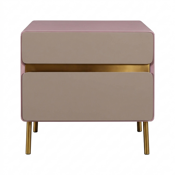 Luxury Color &amp; Line Collision Bedside Table - Formaldehyde-Free Eco-Friendly Nightstand 2-Drawer For Bedroom &amp; Living Room