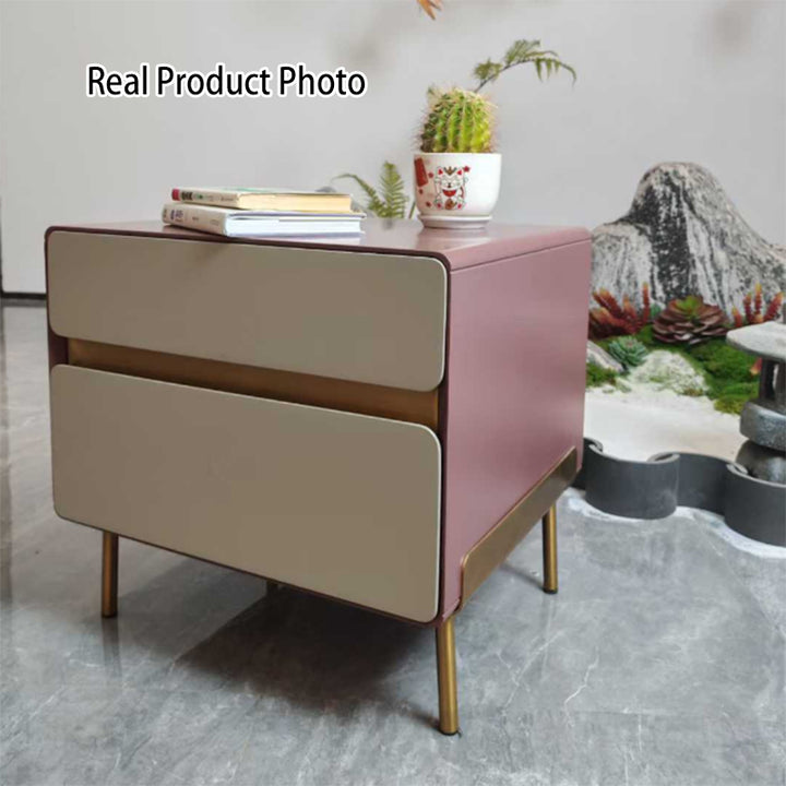Luxury Color &amp; Line Collision Bedside Table - Formaldehyde-Free Eco-Friendly Nightstand 2-Drawer For Bedroom &amp; Living Room