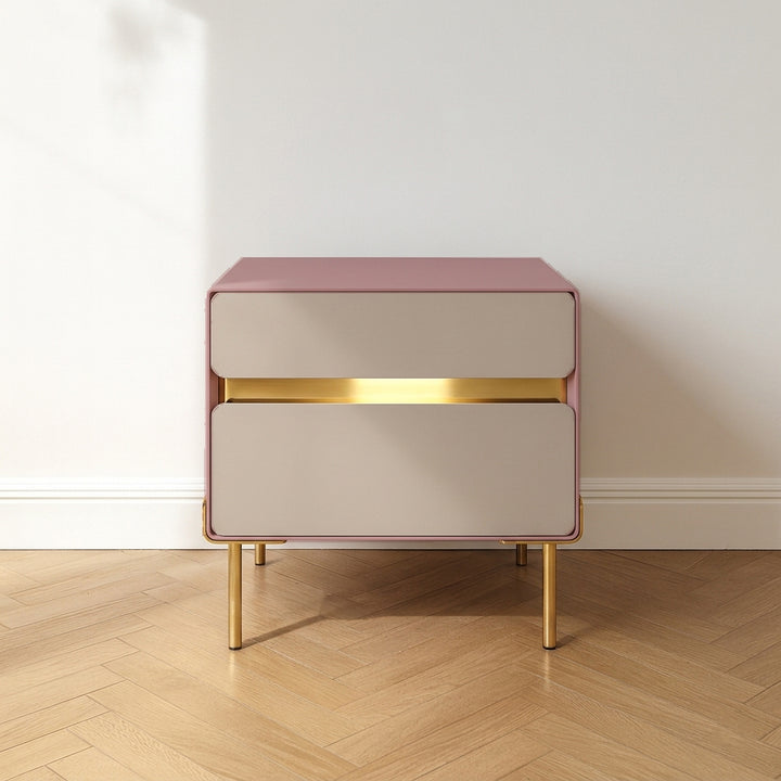 Luxury Color &amp; Line Collision Bedside Table - Formaldehyde-Free Eco-Friendly Nightstand 2-Drawer For Bedroom &amp; Living Room