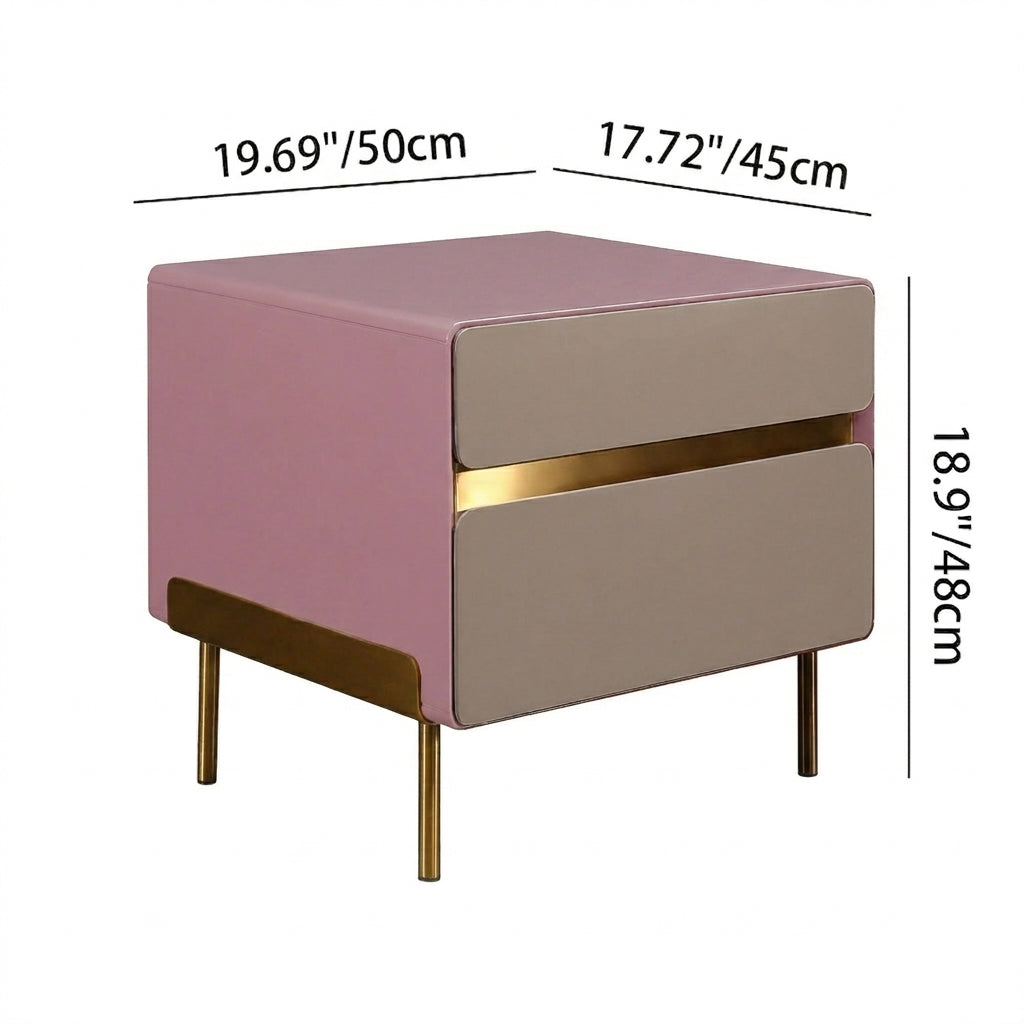 Luxury Color &amp; Line Collision Bedside Table - Formaldehyde-Free Eco-Friendly Nightstand 2-Drawer For Bedroom &amp; Living Room