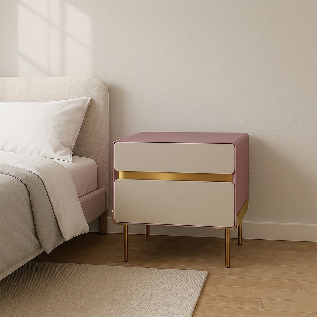Luxury Color &amp; Line Collision Bedside Table - Formaldehyde-Free Eco-Friendly Nightstand 2-Drawer For Bedroom &amp; Living Room