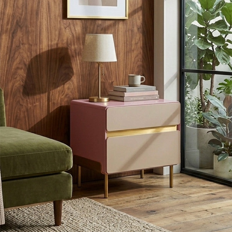 Luxury Color &amp; Line Collision Bedside Table - Formaldehyde-Free Eco-Friendly Nightstand 2-Drawer For Bedroom &amp; Living Room