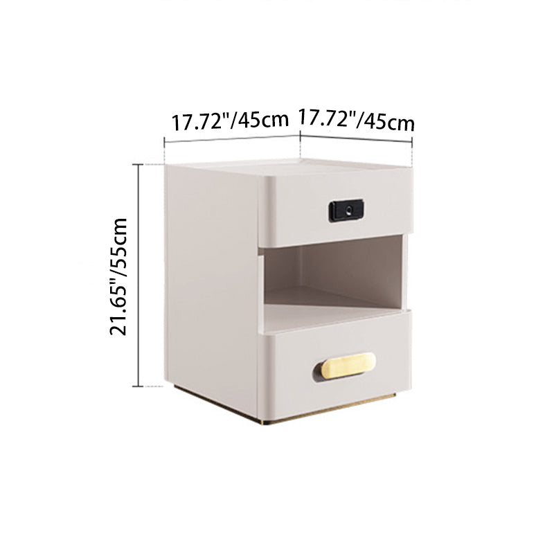 Table de chevet minimaliste avec technologie intégrée - Chargement sans fil pratique et table de chevet à verrouillage par empreinte digitale, 2 tiroirs, pour chambre et salon 