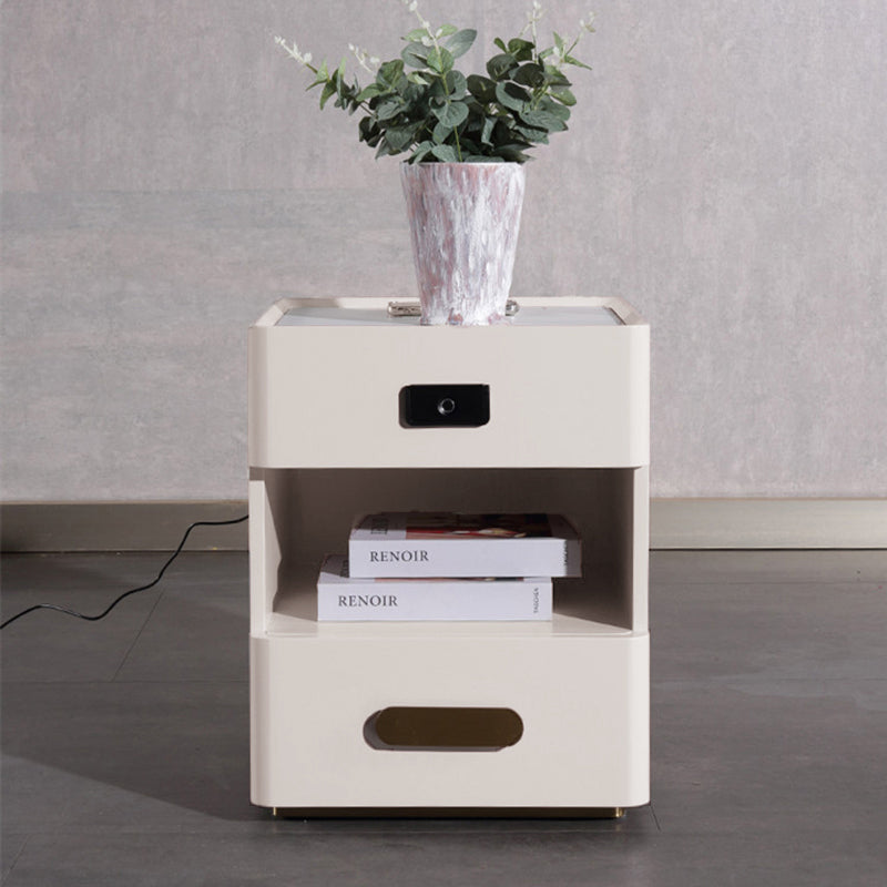 Table de chevet minimaliste avec technologie intégrée - Chargement sans fil pratique et table de chevet à verrouillage par empreinte digitale, 2 tiroirs, pour chambre et salon 