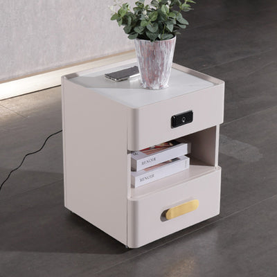 Tech-Enabled Minimalist Bedside Table - Convenient Wireless Charging & Fingerprint Lock Nightstand 2-Drawer For Bedroom & Living Room
