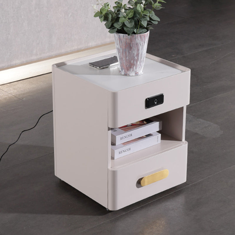 Tech-Enabled Minimalist Bedside Table - Convenient Wireless Charging & Fingerprint Lock Nightstand 2-Drawer For Bedroom & Living Room