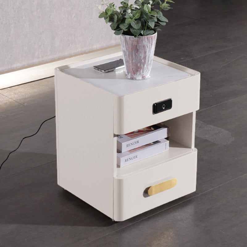 Table de chevet minimaliste avec technologie intégrée - Chargement sans fil pratique et table de chevet à verrouillage par empreinte digitale, 2 tiroirs, pour chambre et salon 