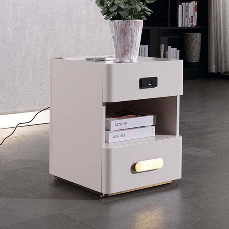 Tech-Enabled Minimalist Bedside Table - Convenient Wireless Charging & Fingerprint Lock Nightstand 2-Drawer For Bedroom & Living Room