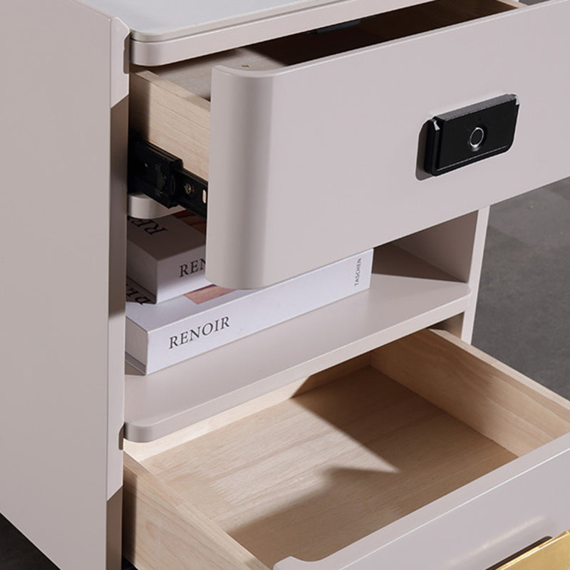 Tech-Enabled Minimalist Bedside Table - Convenient Wireless Charging & Fingerprint Lock Nightstand 2-Drawer For Bedroom & Living Room