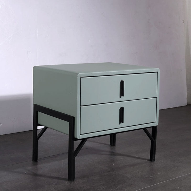 Mesa de noche nórdica tapizada en cuero sintético - Toque premium y fácil mantenimiento con 2 cajones para dormitorio 