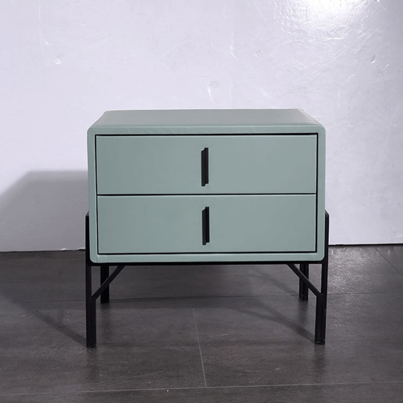 Mesa de noche nórdica tapizada en cuero sintético - Toque premium y fácil mantenimiento con 2 cajones para dormitorio 
