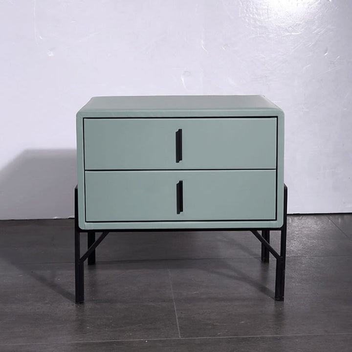 Mesa de noche nórdica tapizada en cuero sintético - Toque premium y fácil mantenimiento con 2 cajones para dormitorio 