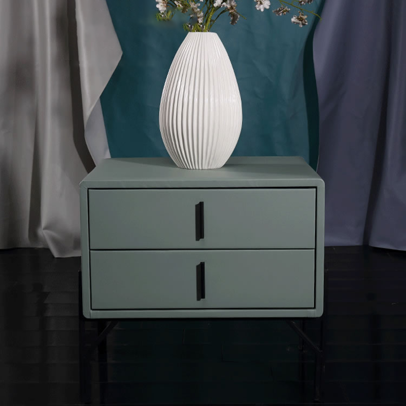 Mesa de noche nórdica tapizada en cuero sintético - Toque premium y fácil mantenimiento con 2 cajones para dormitorio 