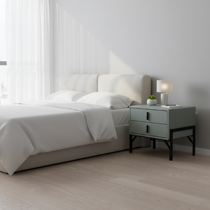 Nachttisch im nordischen Stil mit Kunstlederbezug - Premium-Touch & pflegeleichter Nachttisch mit 2 Schubladen für das Schlafzimmer 