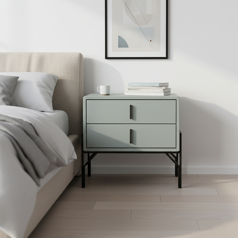 Mesa de noche nórdica tapizada en cuero sintético - Toque premium y fácil mantenimiento con 2 cajones para dormitorio 