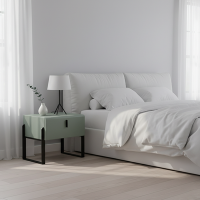 Elegant & Practical Nightstand - Industrial Featuring Faux Leather Upholstery Bedside Table 1-Drawer For Bedroom