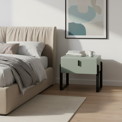 Elegant & Practical Nightstand - Industrial Featuring Faux Leather Upholstery Bedside Table 1-Drawer For Bedroom