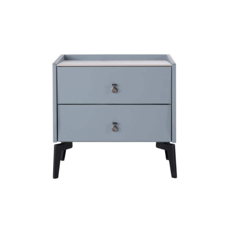 Stylish & Textured Nordic Nightstand - Sintered Rock Stone Top Airplane-Shaped Iron Legs Bedside Table 2-Drawer For Bedroom