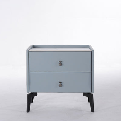 Stylish & Textured Nordic Nightstand - Sintered Rock Stone Top Airplane-Shaped Iron Legs Bedside Table 2-Drawer For Bedroom