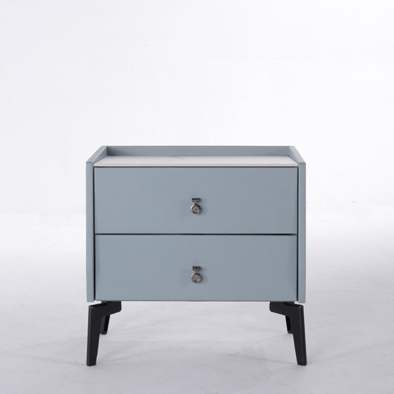 Stylish & Textured Nordic Nightstand - Sintered Rock Stone Top Airplane-Shaped Iron Legs Bedside Table 2-Drawer For Bedroom