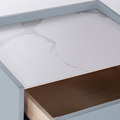 Stylish & Textured Nordic Nightstand - Sintered Rock Stone Top Airplane-Shaped Iron Legs Bedside Table 2-Drawer For Bedroom