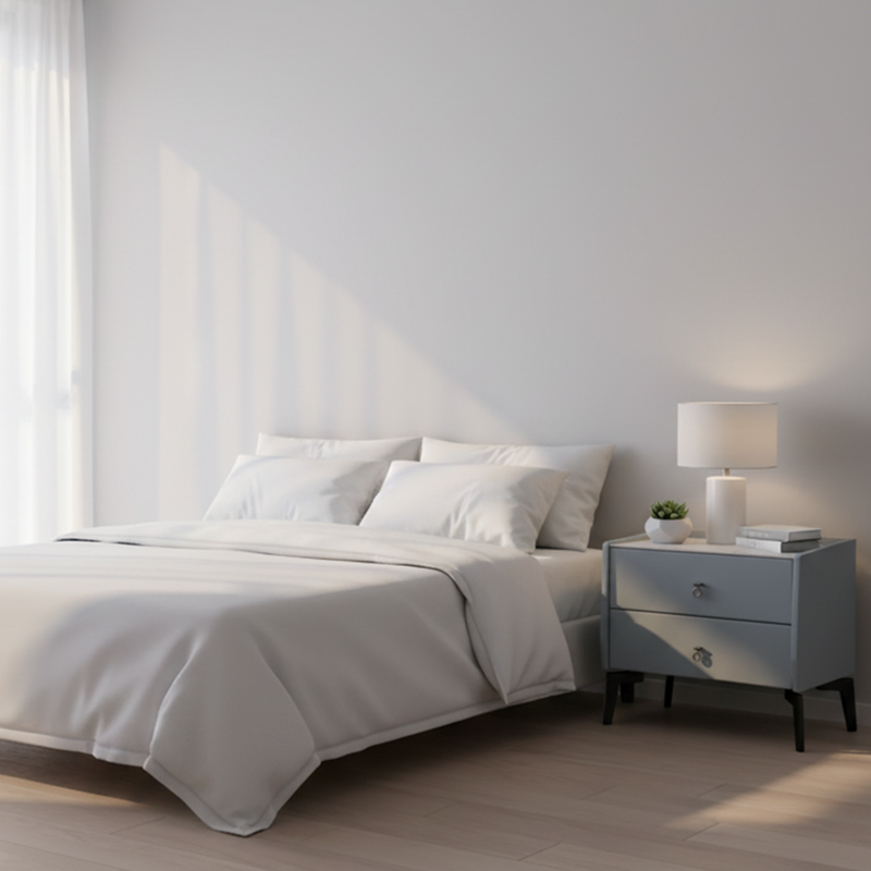 Stylish & Textured Nordic Nightstand - Sintered Rock Stone Top Airplane-Shaped Iron Legs Bedside Table 2-Drawer For Bedroom