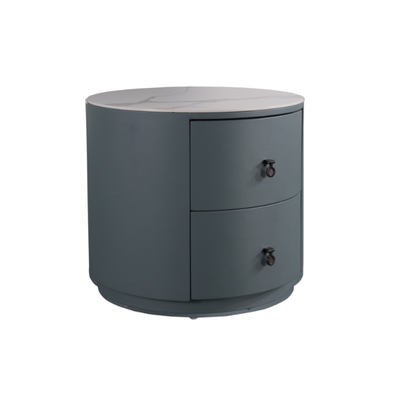Rounded Nordic Bedside Table - Scratch-Resistant & Safe Rock Slab Surface Nightstand 2-Drawer For Bedroom