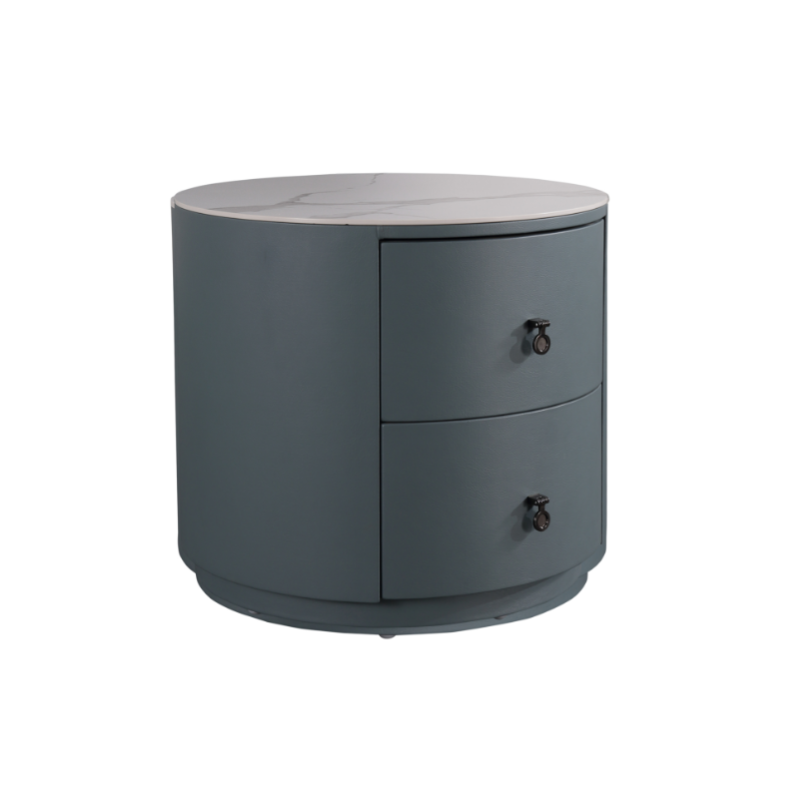 Rounded Nordic Bedside Table - Scratch-Resistant & Safe Rock Slab Surface Nightstand 2-Drawer For Bedroom