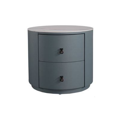 Rounded Nordic Bedside Table - Scratch-Resistant & Safe Rock Slab Surface Nightstand 2-Drawer For Bedroom
