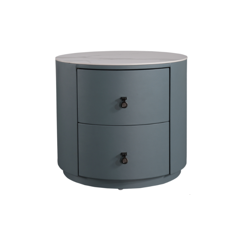Rounded Nordic Bedside Table - Scratch-Resistant & Safe Rock Slab Surface Nightstand 2-Drawer For Bedroom
