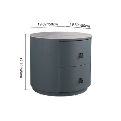Rounded Nordic Bedside Table - Scratch-Resistant & Safe Rock Slab Surface Nightstand 2-Drawer For Bedroom