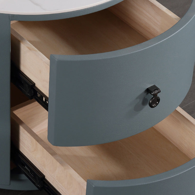 Rounded Nordic Bedside Table - Scratch-Resistant & Safe Rock Slab Surface Nightstand 2-Drawer For Bedroom