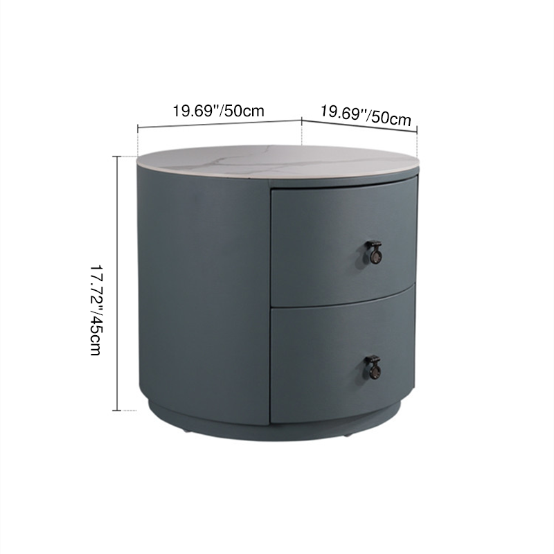 Rounded Nordic Bedside Table - Scratch-Resistant & Safe Rock Slab Surface Nightstand 2-Drawer For Bedroom