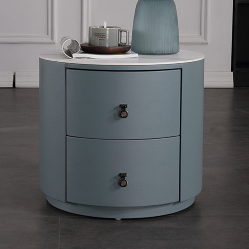 Rounded Nordic Bedside Table - Scratch-Resistant & Safe Rock Slab Surface Nightstand 2-Drawer For Bedroom